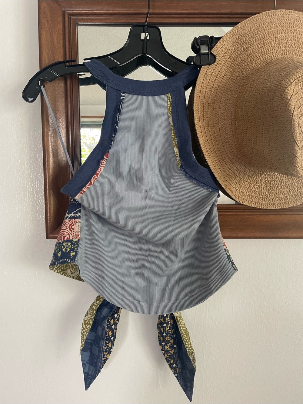 We The Free Navy and Light Blue Halter Tie-Back Tank